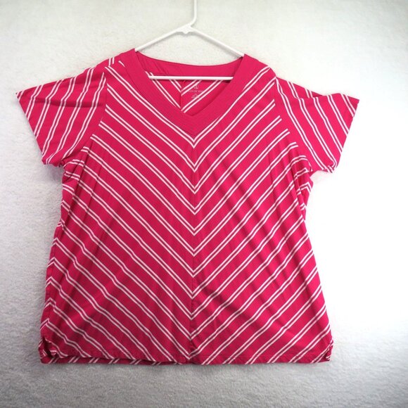 Lands End Shirt Womens Size 3X Pink White Striped V Neck Short Sleeve Tee - Picture 1 of 8